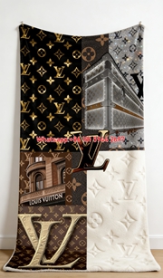 LV Gold Monogram Collage Blanket LV Vintage Luxury Patchwork Throw IMG_3261